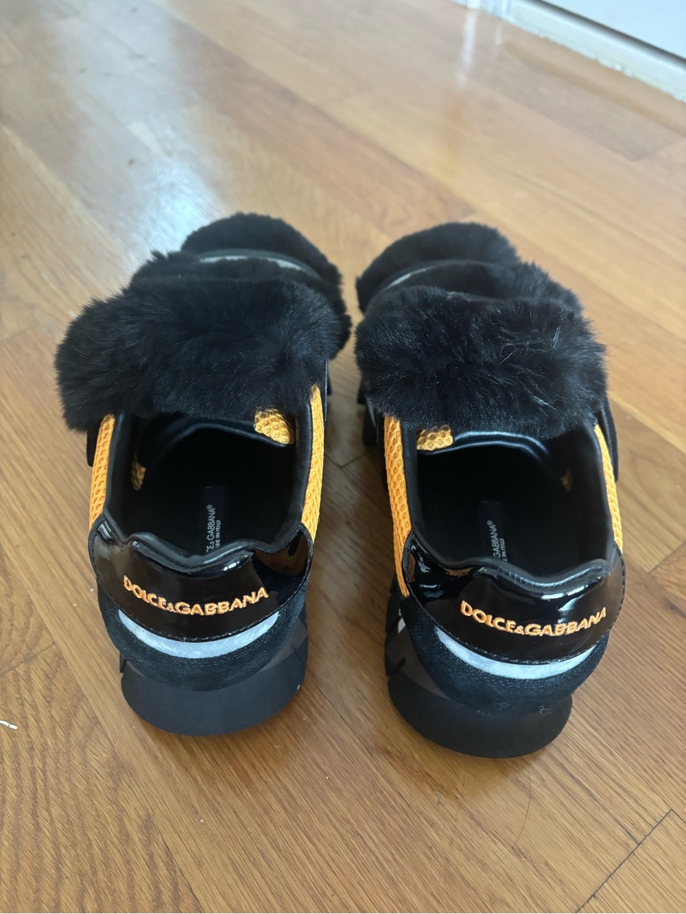 Dolce & Gabbana Black & Orange Fur Strap Sneakers Size 7 Women - Picture 5 of 8